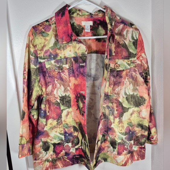 Chico's Floral Watercolor Atalia Shimmer Jacket Size 2 (Chico's 2)/L NWOT *Mint - Picture 8 of 12